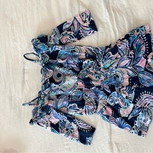 Lilly Pulitzer Multicolor Patterned romper with sleeves off the shoulder XS girl